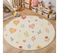 Alfombra Redonda Lindo Estilo De Dibujos Animados, Alfombra Beige Pelo Corto Suave, Alfombras Estampado Planta En Forma De Corazón Antideslizante fácil de cuidar, para Dormitorio Salón Halls 120cm