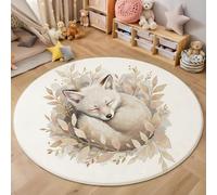 Alfombra Redonda Lindos Animales Suave y acogedora, Lavable Antideslizante Fox Se Va Alfombra, fácil de cuidar Beige Alfombras para Dormitorio Sala de Estar - 100cm