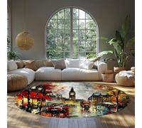 Alfombra Redonda London Scenery in The Rain para Sala Estar Comedor Alfombras románticas Calle Big Ben Pelo bajo para Debajo la Mesa Lavable a máquina 160x160cm