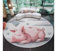 Alfombra Redonda Minimalismo Animales Cerdo Para Sala De Estar, Lavable A MáQuina Antideslizante De Pelo Bajo Y No Desprende Pelo - Alfombras Para Sala De Estar SalóN 120 cm (Rond) Blanquecino
