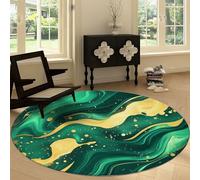 Alfombra Redonda Moderna Lavable a Máquina 100 cm Abstracto Líquido Mármol Textura, Alfombra de Pelo Corto Antideslizante Verde Esmeralda - Moqueta Resistente para Salón Dormitorio Comedor Oficina
