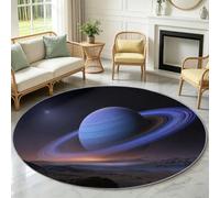 Alfombra redonda multicolor 3D Fantasy Starry Sky de 60 cm, lavable a máquina, con parte trasera antideslizante, pelo bajo, no desprende pelusa, alfombras con anillos de planeta para sala de estar