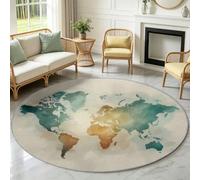 Alfombra redonda náutica vintage de 160 cm, lavable, antideslizante, suave, para dormitorio, mesita de noche, contorno del continente, para entrada, cocina, lavandería, baño, color beige