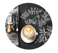 Alfombra Redonda Negra-marrón-Blanca Taza de café Línea botánica Alfombras Lavables Antideslizantes Alfombra Fina para salón Dormitorio Cocina apartamento Oficina 200x200cm