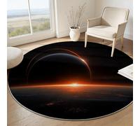 Alfombra Redonda Negro, Alfombras Ultrasuave Lavable de Pelo Corto Fantasía Espacio Celeste Planetas - Alfombra Redonda Antideslizante para Sala de Estar Dormitorio 150 cm