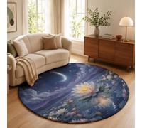 Alfombra Redonda Nenúfares En El Lago Y Las Montañas, 200cm Alfombra de Pelo Corto Cielo Nocturno Sanador Lavable Antideslizante Tapetes Muy Suave para Sala, Dormitorio y Habitación Infantil, Púrpura