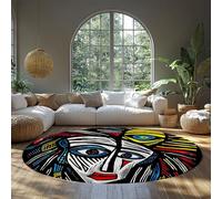 Alfombra redonda para lavandería con cara de arte pop Bold Graphic Tapete de círculo Negro Blanco Rojo Amarillo Azul de sala estar interior lavable Fácil limpiar para estudio Galería Pasillo 135cm