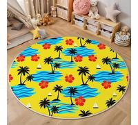 Alfombra redonda para niños de 100cm,alfombra educativa antideslizante con diseño de Hibisco de palmera Ilustraciones tropicales, sala de juegos y decoración de habitación de niños,Cambia la canción