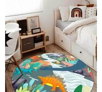 Alfombra redonda para niños de 110 cm, lavable, antideslizante, suave, decoración de guardería, habitación de los niños, sala de estar, dormitorio, dinosaurios de dibujos animados en varios colores