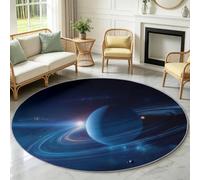 Alfombra redonda para sala de estar, 120 cm, mullida de pelo corto, alfombra de lana sintética, lavable, alfombra espacial de ciencia ficción, alfombra 3D, cosmos, planeta, espacio, antideslizante