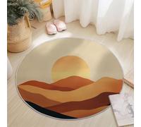 Alfombra Redonda para Sala de Estar 90 cm, Atardecer Minimalista En La Colina Alfombra Decorativa Antideslizante para Sala de Estar Dormitorio balcón Interior y Exterior Marrón