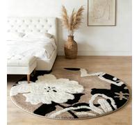 Alfombra redonda para sala de estar, alfombra gruesa antideslizante, suave al tacto, mullida, alfombra circular negra y beige, alfombra de interior para dormitorio, baño, entrada, redonda, 120 cm