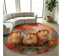 Alfombra redonda para sala de estar, diseño de castor, naranja, 180 cm | Alfombra de pelo bajo suave de lana artificial antideslizante, decoración de bosque salvaje, lavable a máquina