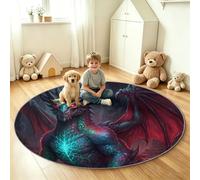 Alfombra redonda para sala de estar o dormitorio, 200 cm, con respaldo de goma antideslizante, lavable a máquina, para comedor, baño, pelo bajo, suave, interior, monstruo de terror y dragón negro