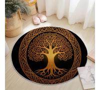 Alfombra Redonda para Salón 120 cm - Nudo Celta Místico Árbol De La Vida Imprimir Suave Pelo Corto Alfombras, Negro Marrón Antideslizante Lavable Alfombra Redonda para Dormitorio Entrada