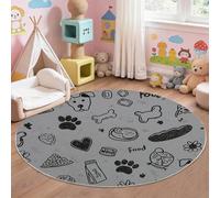 Alfombra redonda para salón, 60 cm, lavable a máquina, antideslizante, pelo bajo, no se desprende, diseño de pelota de tenis de hueso de perro gris, comedor, habitación infantil