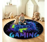 Alfombra redonda para salón de 120 cm, mullida de pelo corto, alfombra de lana sintética, lavable con dibujos animados, controlador de juegos 3D, graffiti, antideslizante, para comedores, cocinas