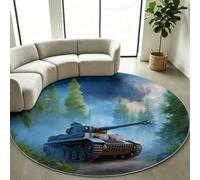 Alfombra redonda para salón industrial vintage, tanque militar, verde | Alfombra de pelo corto, lavable a máquina, antideslizante, decoración de camuflaje del bosque, dormitorio, salón