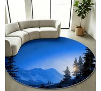 Alfombra redonda para salón, naturaleza, paisaje, montaña y bosque nevado | Alfombra de pelo corto, lavable a máquina, antideslizante, panorama alpino, suave, para dormitorio, salón, comedor, entrada