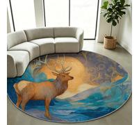 Alfombra redonda para salón rústica, tradicional, Wapiti del bosque, azul | Alfombra de pelo corto, mullida, fina, resistente, antideslizante, lavable a máquina, para entrada, dormitorio, cocina, salón