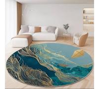 Alfombra Redonda Pelo Corto, Abstracto Agua Fluyendo Ondas Antideslizante Resistente Alfombras, Azul Stampato Alfombra Redonda para Dormitorio Salón Pasillo, 150 cm