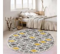 Alfombra redonda pequeña con patrón geométrico gris amarillo con borlas, alfombra redonda moderna para decoración de dormitorio, estilo 2, 60 cm