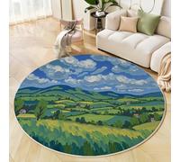 Alfombra Redonda Pintura Al Óleo Paisaje Natural Lavable, Alfombra Verde Estampado Campos Colinas Antideslizante Fácil de Limpiar, para Dormitorio Entrada Comedor Halls Balcón Alfombras 60cm