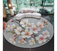 Alfombra Redonda Pintura Al Óleo Retro Flores De Manzano 100 cm, Alfombra Grande Lavable para Comedor, Suave, Antideslizante, no desprende Pelusa, para Dormitorio, Interior, Sala de Estar, Gris Claro