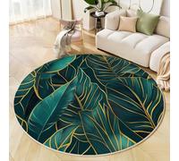 Alfombra Redonda Plantas De Lujo Modernas, Alfombra Verde Pelo Corto Suave, Alfombras Estampado Hojas De Plátano con Líneas Doradas Antideslizante fácil de cuidar, para Salón Cocina Halls 150cm