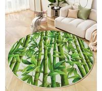 Alfombra Redonda Plantas Frescas Naturales, Alfombra Verde Pelo Corto Suave, Alfombras Estampado Bosque De Bambú Hojas Verdes Antideslizante fácil de cuidar, para Dormitorio Salón Cocina Halls 180cm