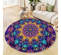 Alfombra Redonda Púrpura 60cm, Antideslizante Lavable Caleidoscopio Flores Alfombra, Suave Pelo Corto Franela Estilo Mandala Alfombras, para Interiores Sala de Estar Dormitorio