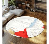 Alfombra redonda retro 80cm Chica de velero perro adorable con patrón Sea View Tafombra del dormitorio Fácil limpiar Resistente a manchas Suave gran plegable antideslizante y lavable Alfombras