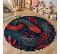 Alfombra Redonda Rojo Y Negro Serpiente Flor 3D para La Decoración del Sofá del Dormitorio De La Sala De Estar,Animales De Tinta Antideslizante del Piso De La Alfombra,180Cm
