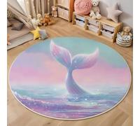 Alfombra Redonda Rosa 120cm, Alfombra Fantasía Cuento De Hadas Salon Antideslizante, Lavables en Lavadora Pelo Corto Sirenas Olas del Océano Alfombras, para Dormitorio Cocina Comedor Halls