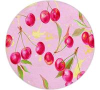 Alfombra Redonda Rosa de 90 cm, Alfombra con patrón Minimalista Brillante Fruta Cereza., Lavable a máquina Alfombra Antideslizante para Dormitorio Sala de Estar Cocina