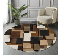 Alfombra Redonda Salon 120cm, Alfombra Antideslizante Estampado Formas Geométricas Rectángulos Bloques De Color, Suave Lavable Lavadora Minimalismo Marrón Alfombras para Salón Comedor Halls Balcón