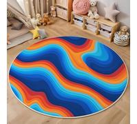 Alfombra Redonda Salon 120cm, Alfombra Antideslizante Estampado Líneas Fluidas Y Onduladas, Suave Lavable Lavadora Retro Moda Azul Alfombras para Salón Cocina Comedor Halls Balcón