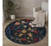 Alfombra Redonda Salon 150cm, Alfombra Antideslizante Estampado Macizos De Flores Margaritas Hojas, Suave Lavable Lavadora Flores Pastorales Retro Vistoso Alfombras para Salón Cocina Comedor