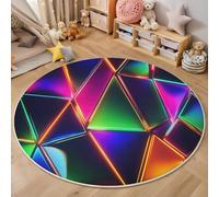 Alfombra Redonda Salon 150cm, Alfombra Antideslizante Estampado Sólido Geometría Triángulo, Suave Lavable Lavadora Estilo Tecnológico Futurista Vistoso Alfombras para Salón Cocina Comedor Halls Balcón