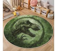 Alfombra Redonda Salon 150cm, Alfombra Antideslizante Estampado Tiranosaurio Rex Enredaderas Musgo, Suave Lavable Lavadora Fantasía Vida Salvaje Verde Oscuro Alfombras para Salón Cocina Comedor Halls
