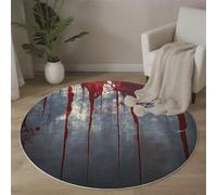Alfombra Redonda Salon 160cm, Alfombra Antideslizante Estampado Pintura Roja Fluyendo, Suave Lavable Lavadora Terror Temática De Halloween Gris Oscuro Alfombras para Salón Cocina Comedor Halls Balcón