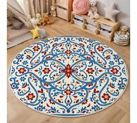 Alfombra Redonda Salon 180cm, Alfombra Antideslizante Estampado Flores Enredaderas, Suave Lavable Lavadora Estilo Pastoral Retro Azul Alfombras para Salón Cocina Comedor Halls Balcón