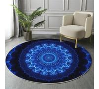 Alfombra Redonda Salon 180cm, Alfombra Antideslizante Estampado Geométrico Floral En Forma De Estrella, Suave Lavable Lavadora Caleidoscopio Abstracto Azul Alfombras para Salón Comedor Halls Balcón