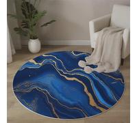 Alfombra Redonda Salon 180cm, Alfombra Antideslizante Estampado Textura De Mármol Líneas, Suave Lavable Lavadora Arte Abstracto De Lujo Azul Oscuro Alfombras para Salón Cocina Comedor Halls Balcón