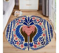 Alfombra Redonda Salon 60cm, Alfombra Antideslizante Estampado Manos Ahuecadas En Forma De Corazón Flores, Suave Lavable Lavadora Plantas Estilo Artístico Africano Azul Alfombras para Cocina Comedor