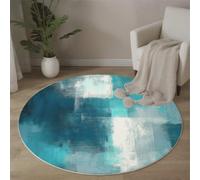 Alfombra Redonda Salon 90cm, Alfombra Antideslizante Estampado Bloques De Color Texturas, Suave Lavable Lavadora Expresionismo Abstracto Azul Alfombras para Salón Cocina Comedor Halls Balcón