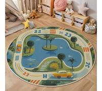 Alfombra Redonda Salon 90cm, Alfombra Antideslizante Estampado Carreteras Lagos, Suave Lavable Lavadora Mapa del Juego De Dibujos Animados Azul Alfombras para Salón Cocina Comedor Halls Balcón