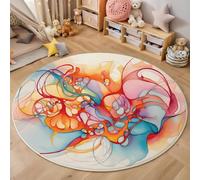 Alfombra Redonda Salon Estilo De Arte Abstracto 90cm, Alfombra Circular Vistoso Lavable, Antideslizante de Pelo Corto Suave Líneas Fluidas Líquido Alfombras para Dormitorio Salón Lavandería Entrada