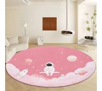 Alfombra Redonda Salon Rosa, Moqueta Lavables en Lavadora Antideslizante - Alfombra de Pelo Corto Cartoon Planetas Espacio Astronauta para Sala Habitacion Dormitorio Comedor Diámetro de 160 cm