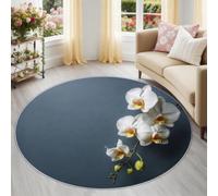 Alfombra redonda suave con diseño floral y orquídea, color gris, lavable, no desprende pelusa, fina, elegante, romántica, 120 cm, para cocina, alfombra antideslizante para mesita de noche, alfombra